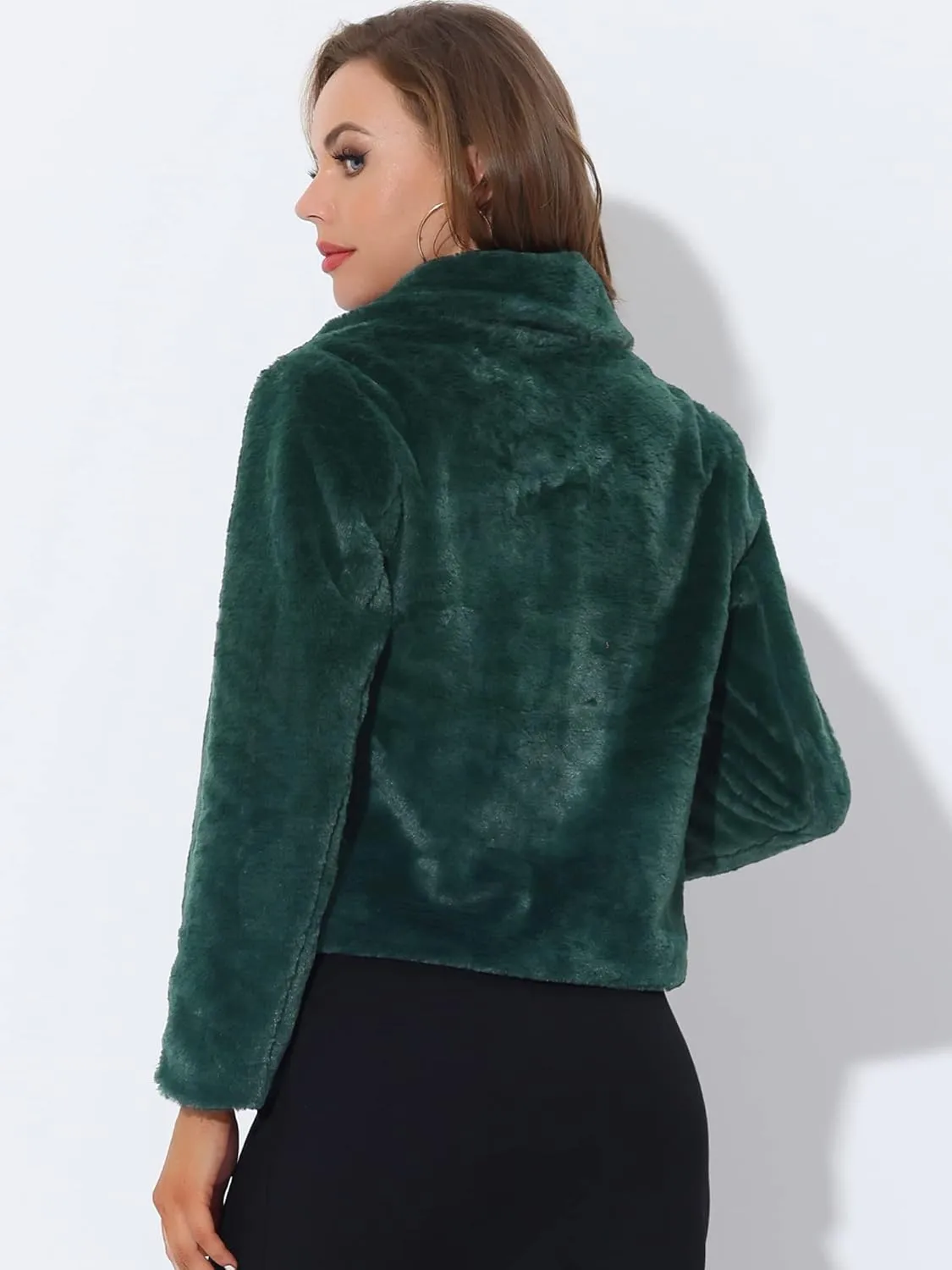 Allegra K Women's Cropped Faux Fur Jacket Lapel Cardigan Shrug 2024 Winter Fluffy Faux Fur Coat