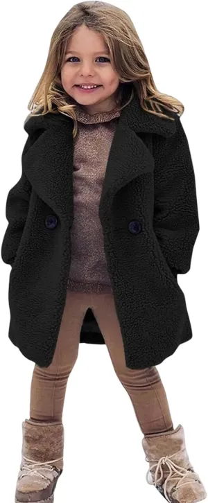 Baby Girls Faux Fur Teddy Long Coat Tollder Kids Winter Fleece Jacket Warm Outwear Clothes