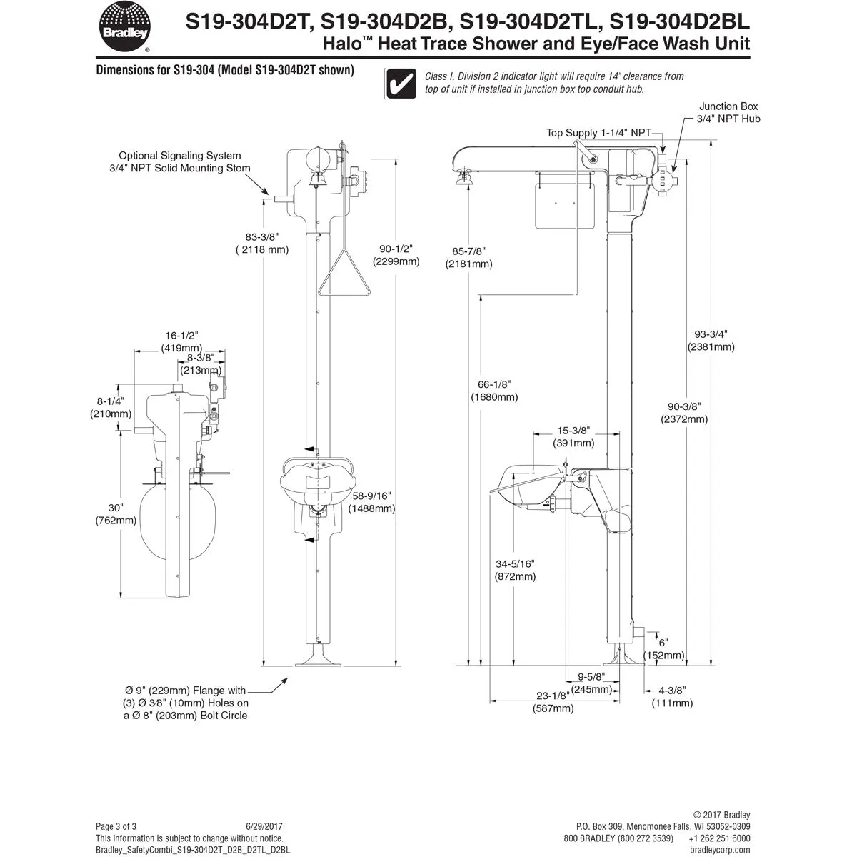 Bradley S19-304D2B Class I, Division 2 Halo Heat Trace Combination Unit, Bottom Supply
