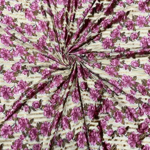 Brown Color Floral Print Brasso Velvet Fabric