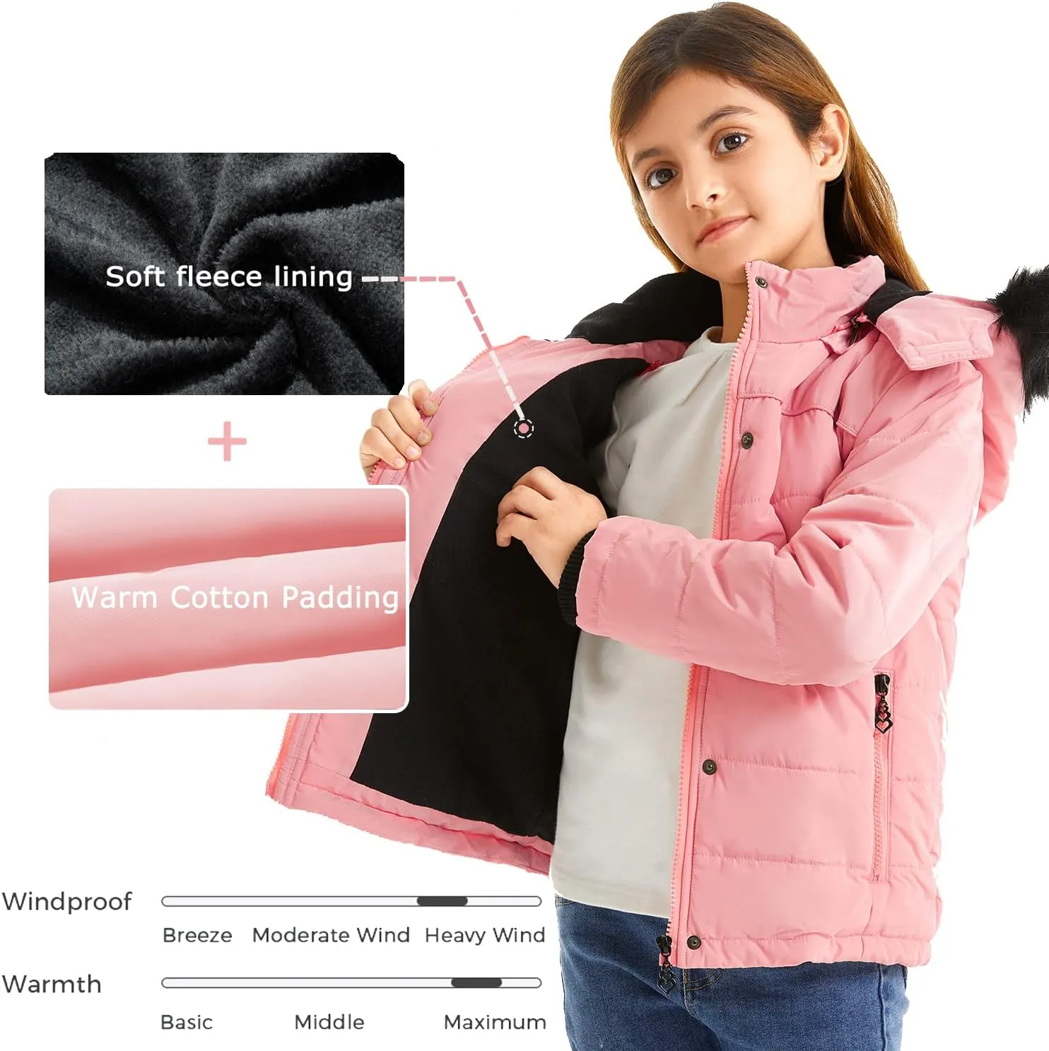 FARVALUE Girls' Winter Coats Thicken Fleece Lined Padded Hooded Puffer Jacket Coat for Girls