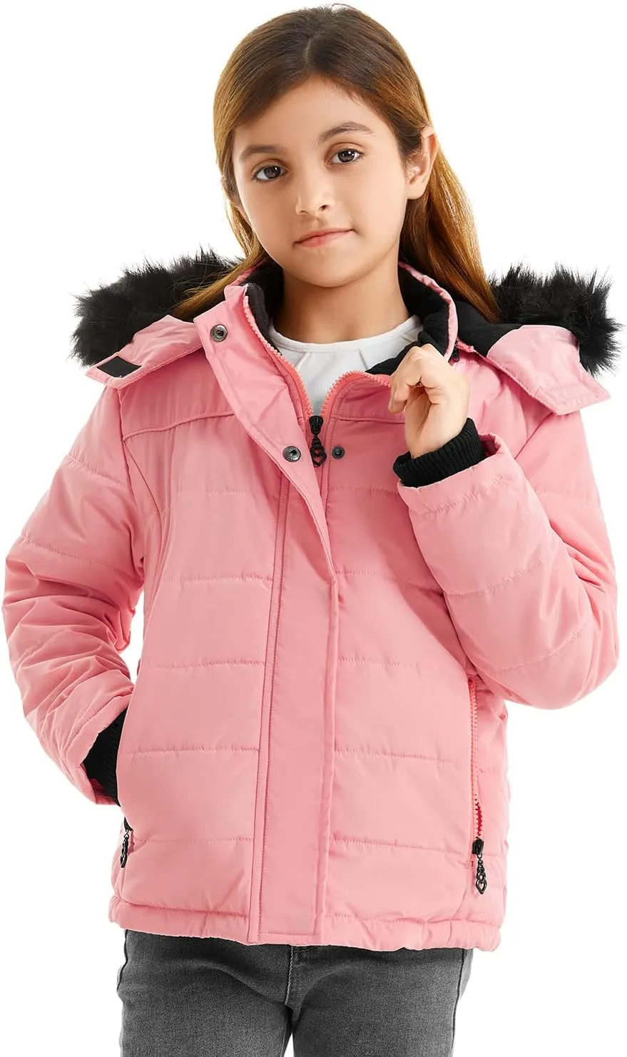 FARVALUE Girls' Winter Coats Thicken Fleece Lined Padded Hooded Puffer Jacket Coat for Girls