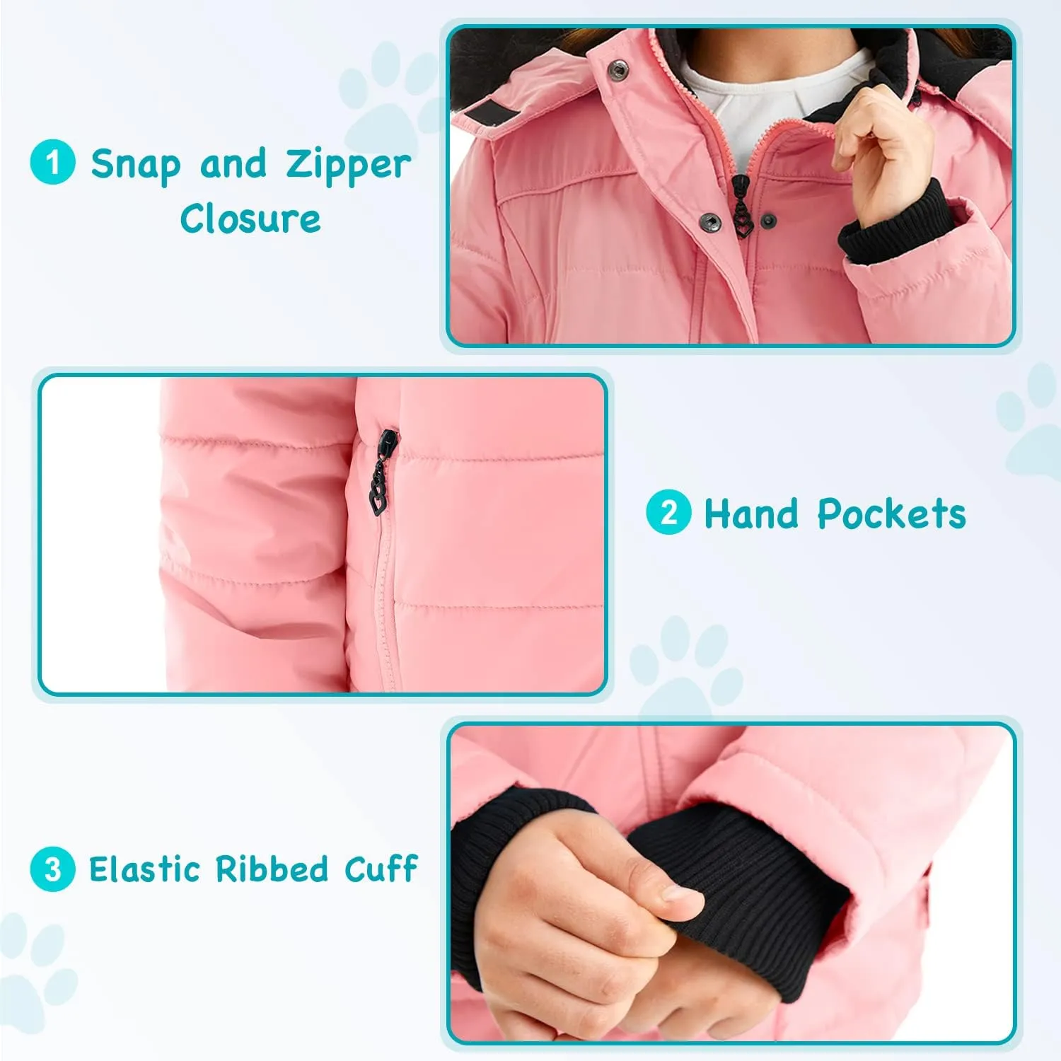 FARVALUE Girls' Winter Coats Thicken Fleece Lined Padded Hooded Puffer Jacket Coat for Girls