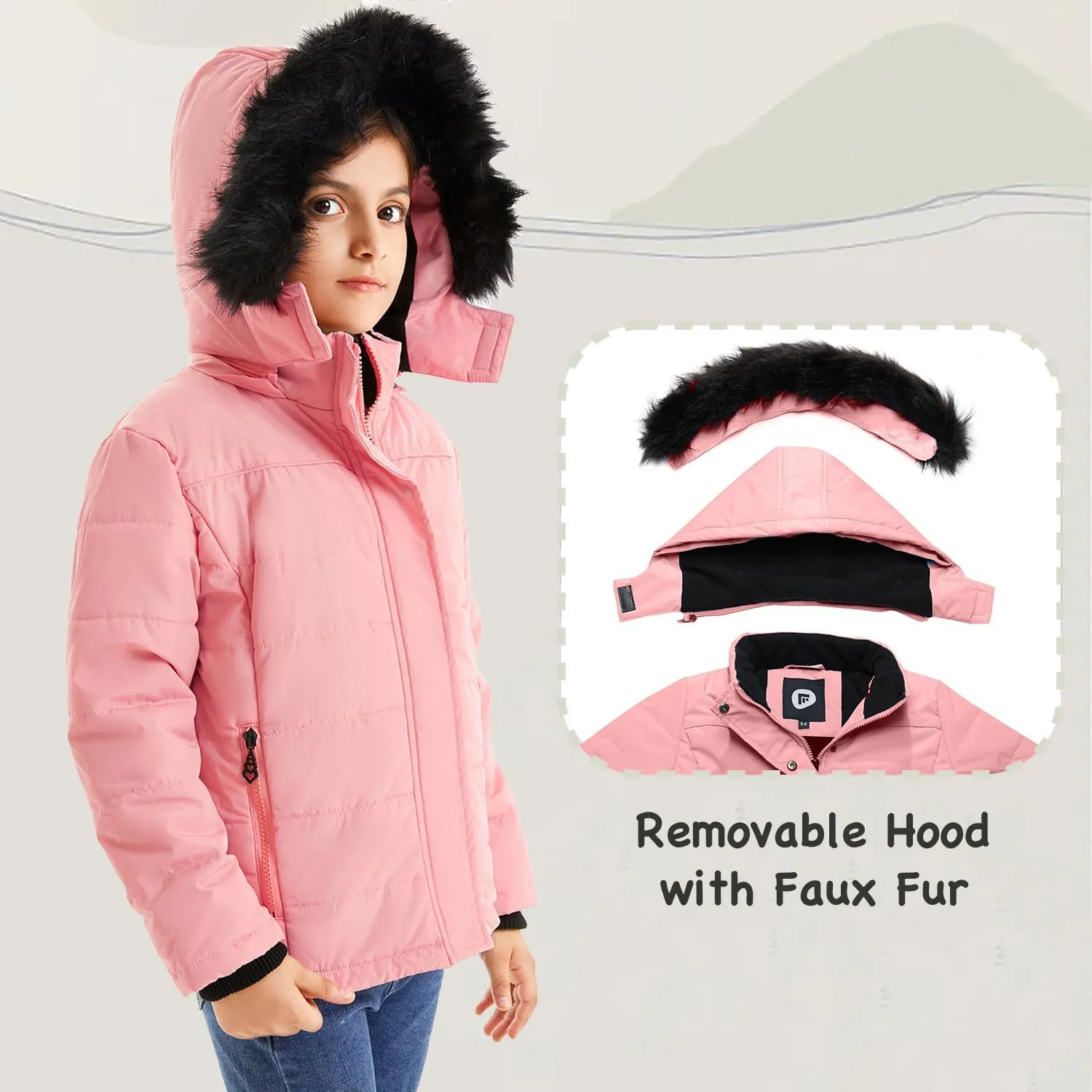 FARVALUE Girls' Winter Coats Thicken Fleece Lined Padded Hooded Puffer Jacket Coat for Girls