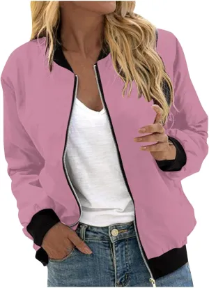 Firzero Womens Jackets Dressy Casual Bomber Jackets Casual Zip Up Fall Coat Long Sleeve Windbreaker Lightweight Fall Jackets