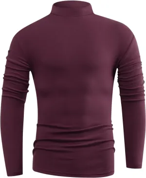Mens Basic Mock Neck Long Sleeve Soft Knit Fitted Undershirt Sweater T-Shirt Pullover Tops