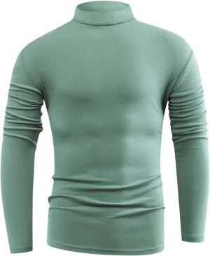 Mens Basic Mock Neck Long Sleeve Soft Knit Fitted Undershirt Sweater T-Shirt Pullover Tops