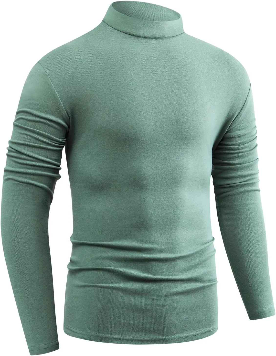 Mens Basic Mock Neck Long Sleeve Soft Knit Fitted Undershirt Sweater T-Shirt Pullover Tops