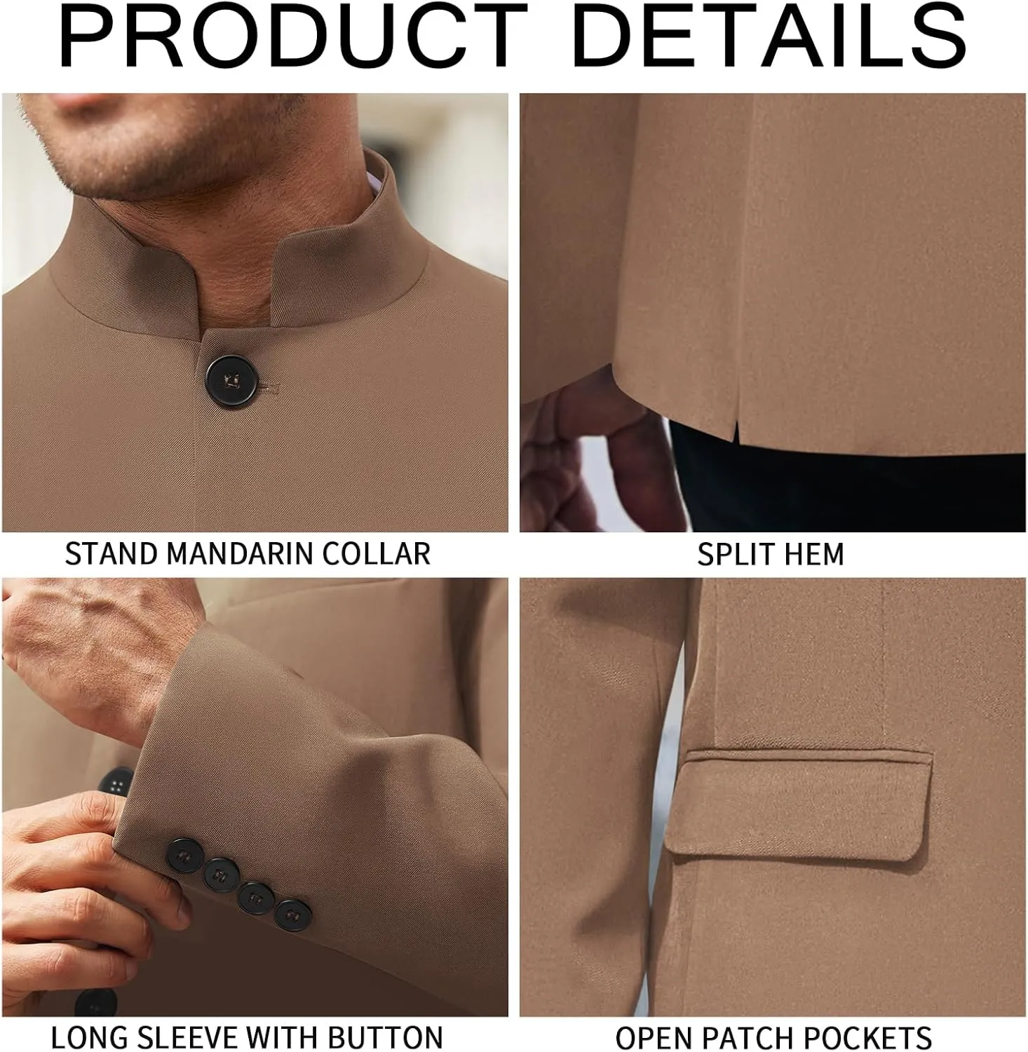 Mens Casual Suit Blazer Jackets Stand Mandarin Collar Lightweight Lined Business Dress Sport Coats