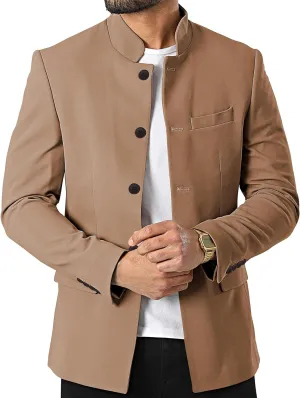 Mens Casual Suit Blazer Jackets Stand Mandarin Collar Lightweight Lined Business Dress Sport Coats