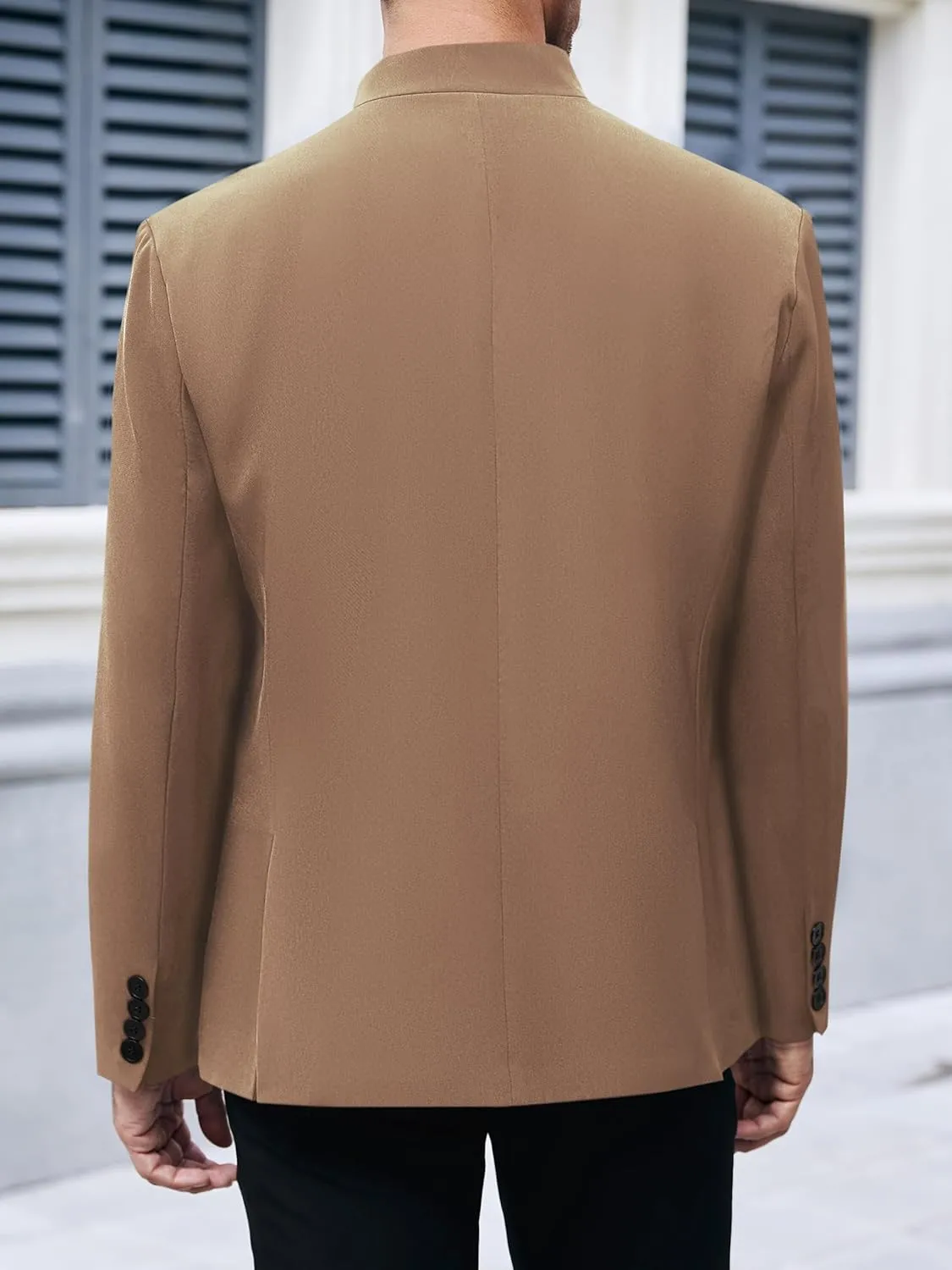 Mens Casual Suit Blazer Jackets Stand Mandarin Collar Lightweight Lined Business Dress Sport Coats