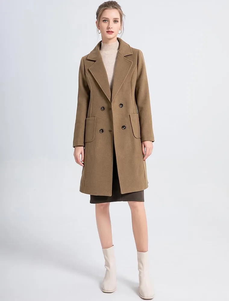 Minibee Women's Trench Coats Winter Wool Peacoat Warm Double Breasted Pea Coat Lapel Jacket Outwear