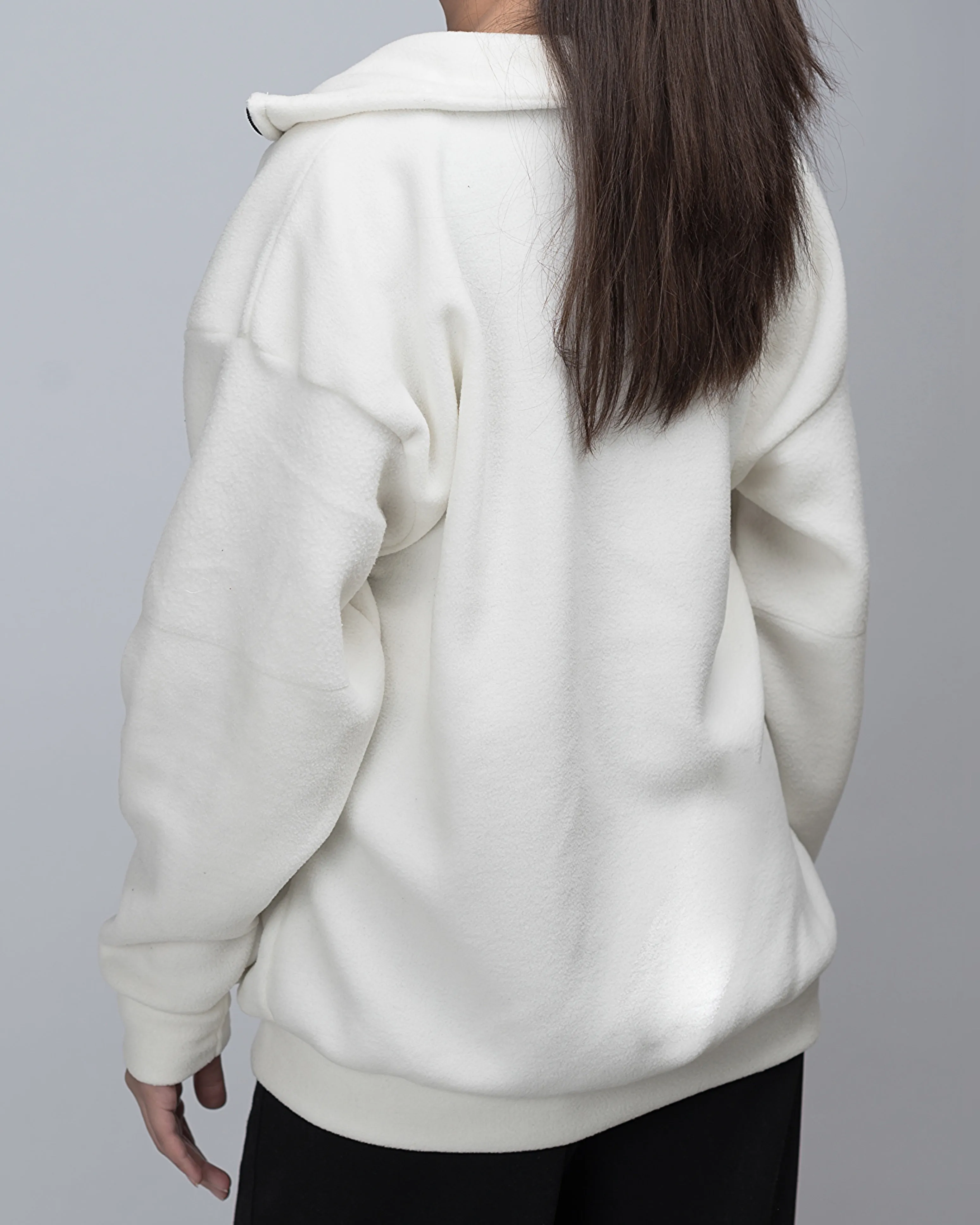 Mockneck Polar Fleece Oversized Zipper Jacket White