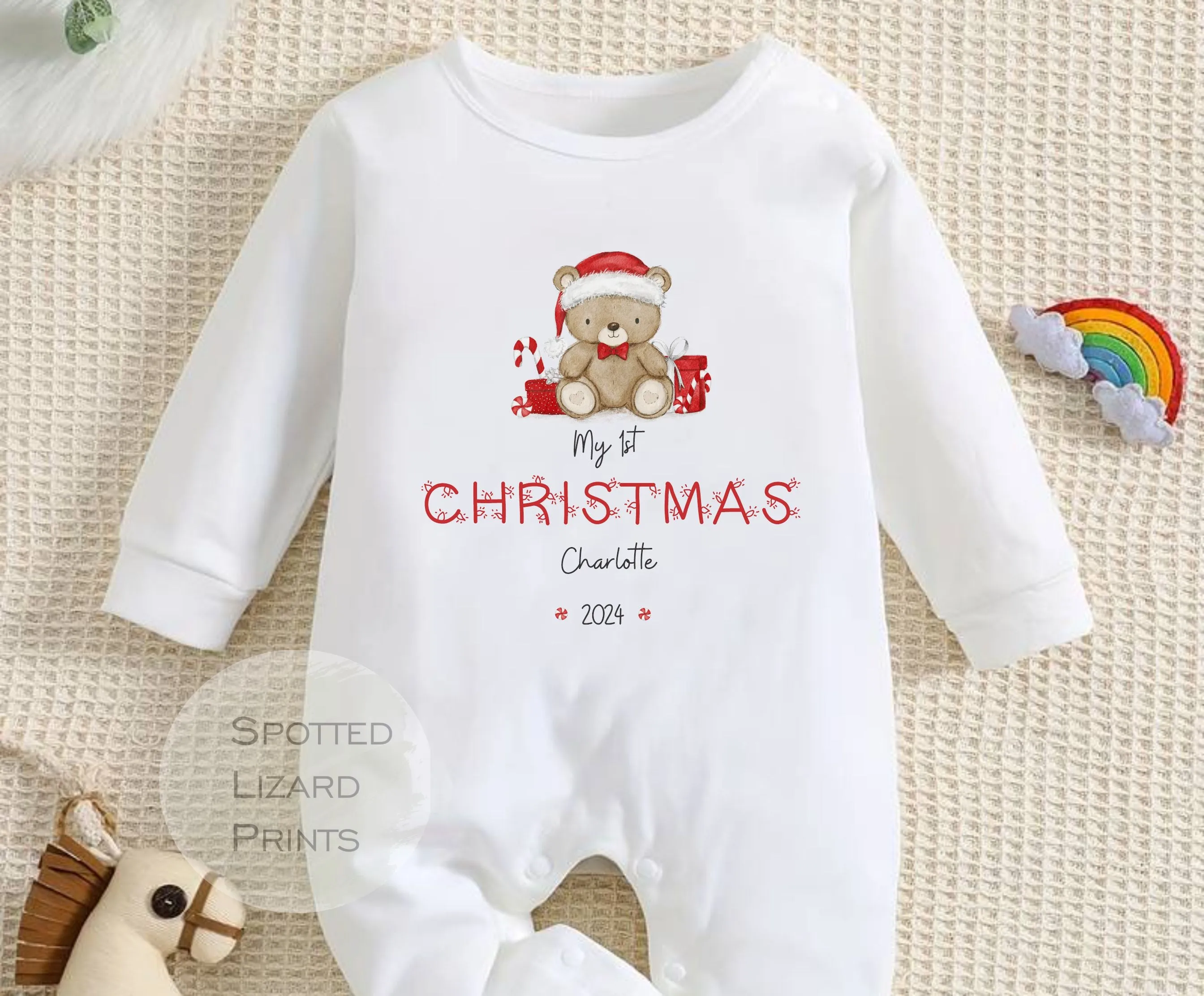 Personalised My First Christmas Baby Outfit- My First Christmas Baby Vest, Sleepsuit or T-shirt - 1st Xmas Teddy