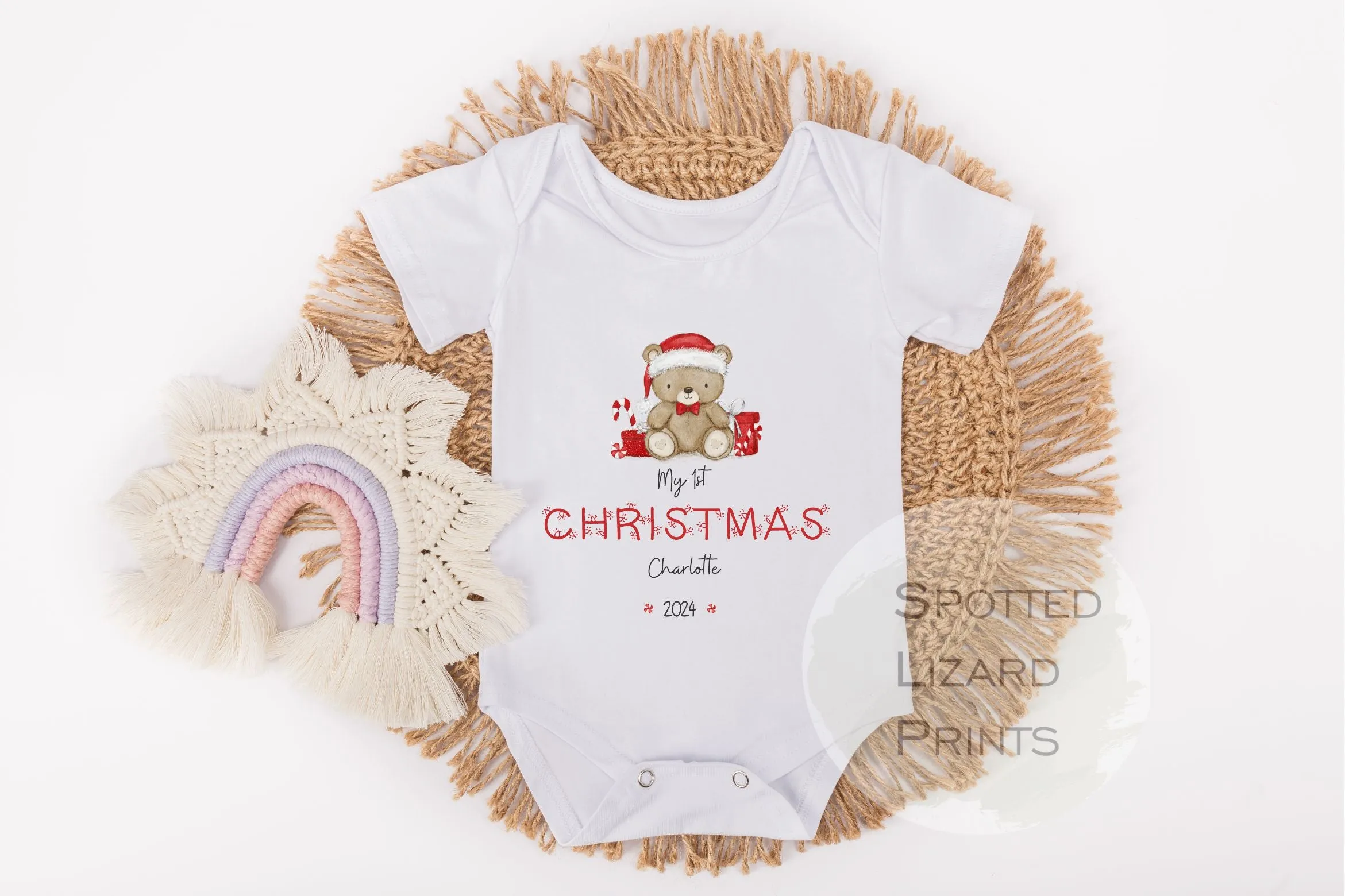 Personalised My First Christmas Baby Outfit- My First Christmas Baby Vest, Sleepsuit or T-shirt - 1st Xmas Teddy