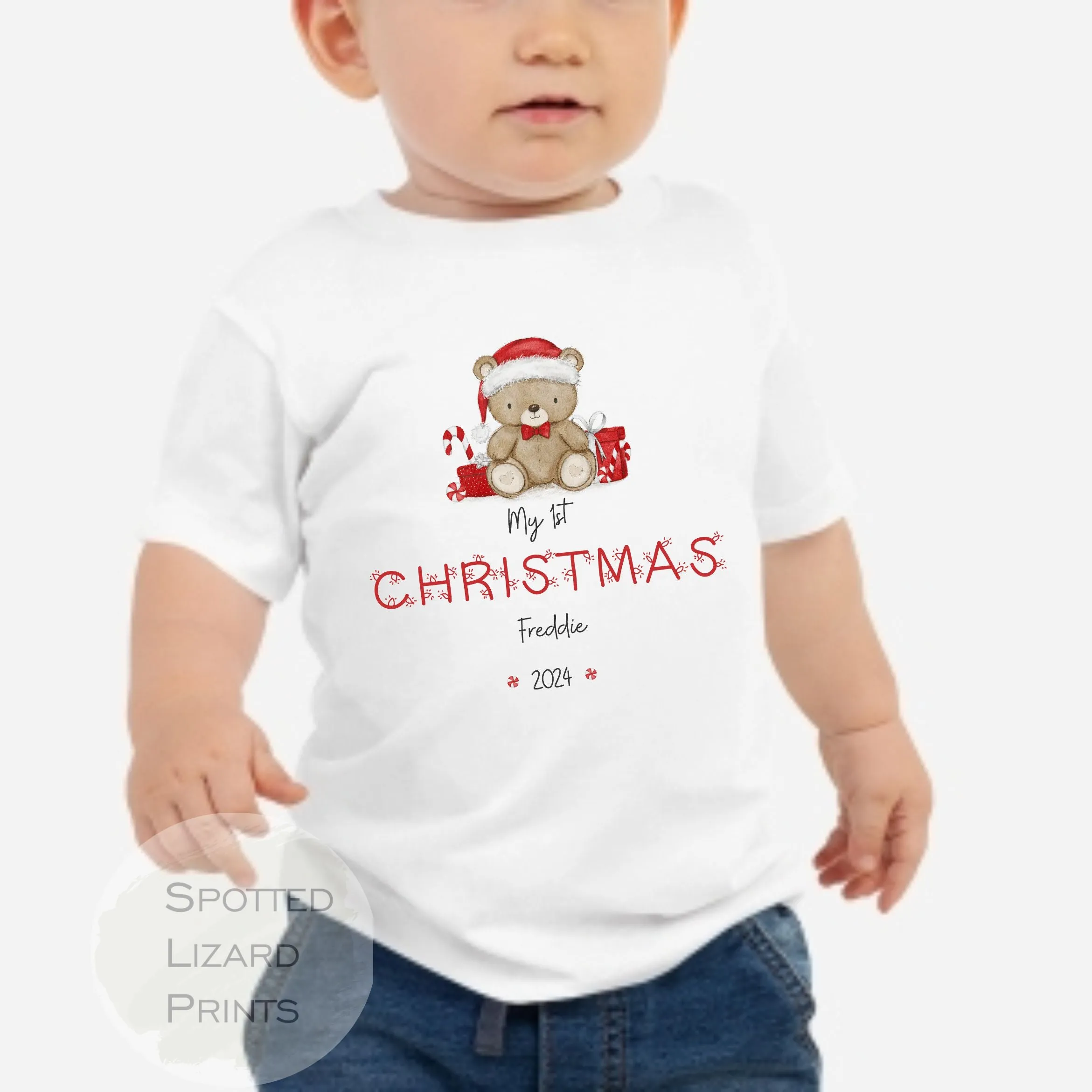Personalised My First Christmas Baby Outfit- My First Christmas Baby Vest, Sleepsuit or T-shirt - 1st Xmas Teddy