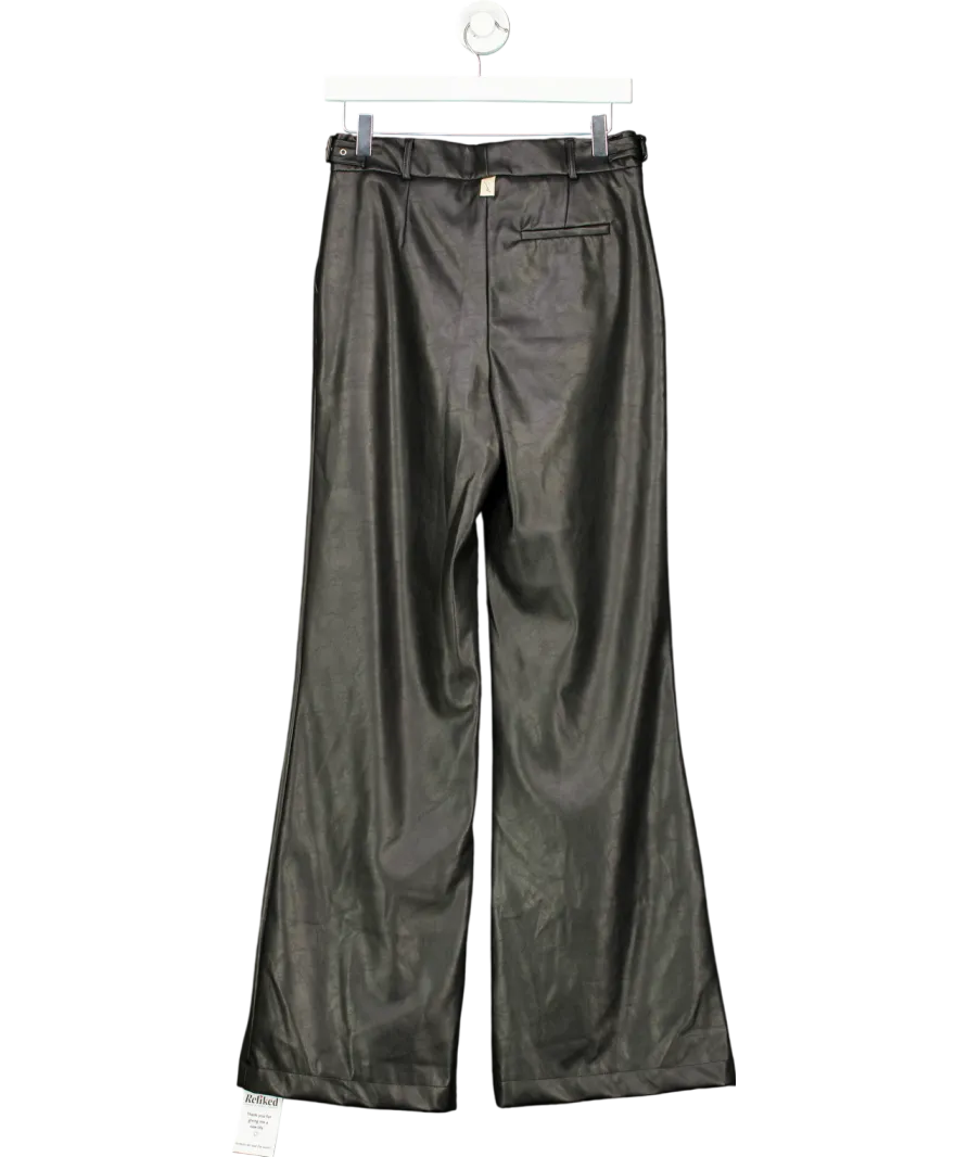 Prevu Black Aurora Wide Leg Faux Leather Trousers UK 8