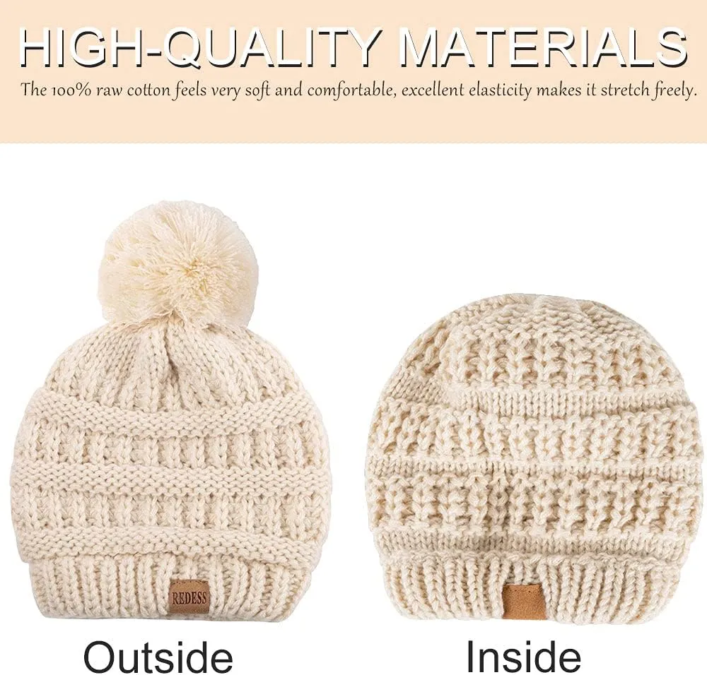 REDESS Baby Kids Winter Warm Hats, Infant Toddler Children Pom Pom Beanie Knit Cap Girls Boys