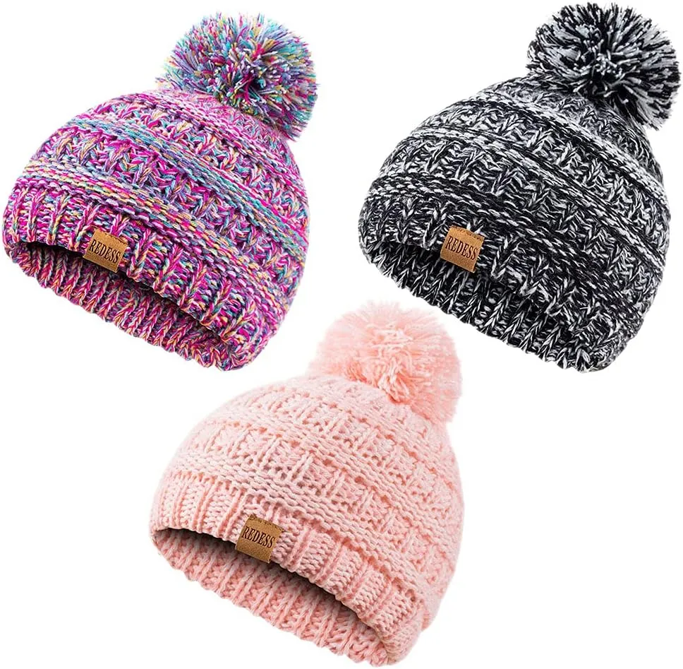 REDESS Baby Kids Winter Warm Hats, Infant Toddler Children Pom Pom Beanie Knit Cap Girls Boys