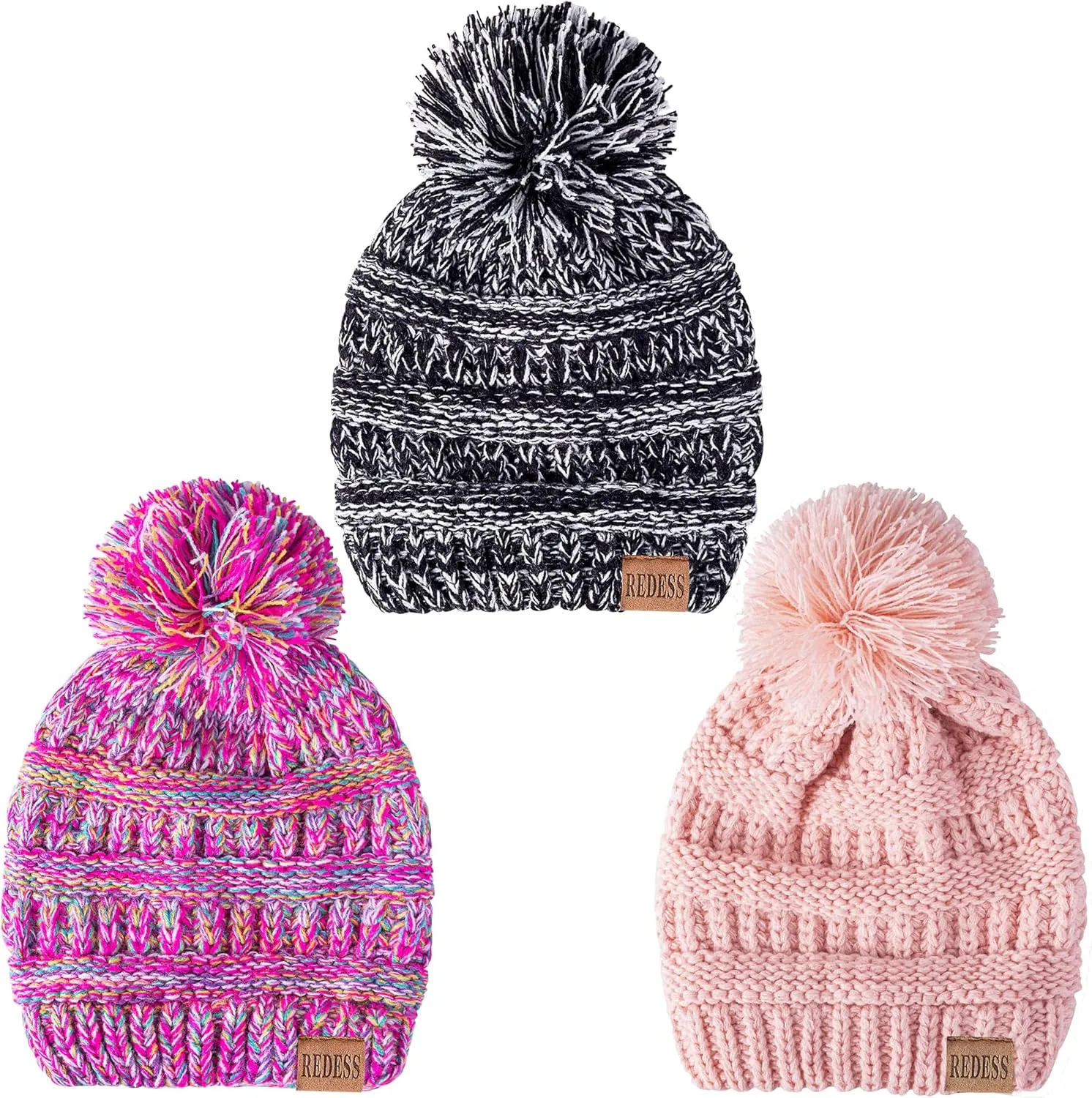 REDESS Baby Kids Winter Warm Hats, Infant Toddler Children Pom Pom Beanie Knit Cap Girls Boys