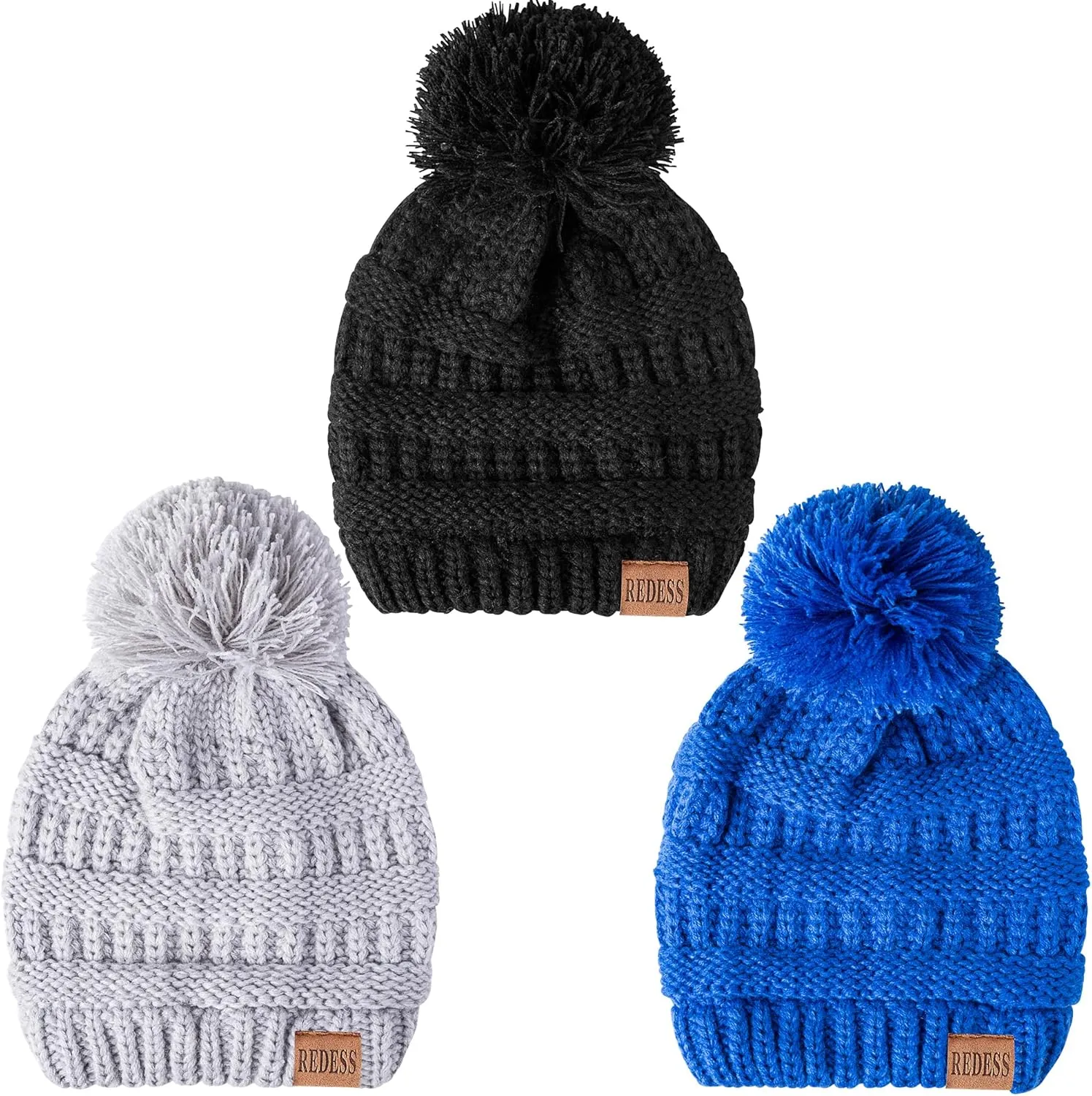 REDESS Baby Kids Winter Warm Hats, Infant Toddler Children Pom Pom Beanie Knit Cap Girls Boys