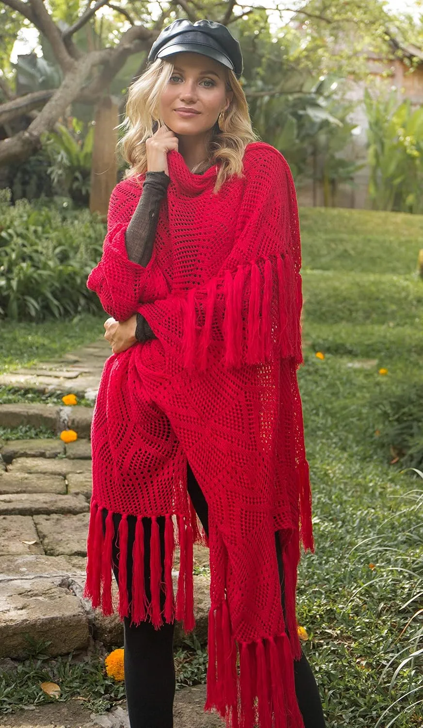 SHU-SHI Womens Fringed Knit Open Front Kimono Shawl Wraps Long Cardigan Beach Cover Up