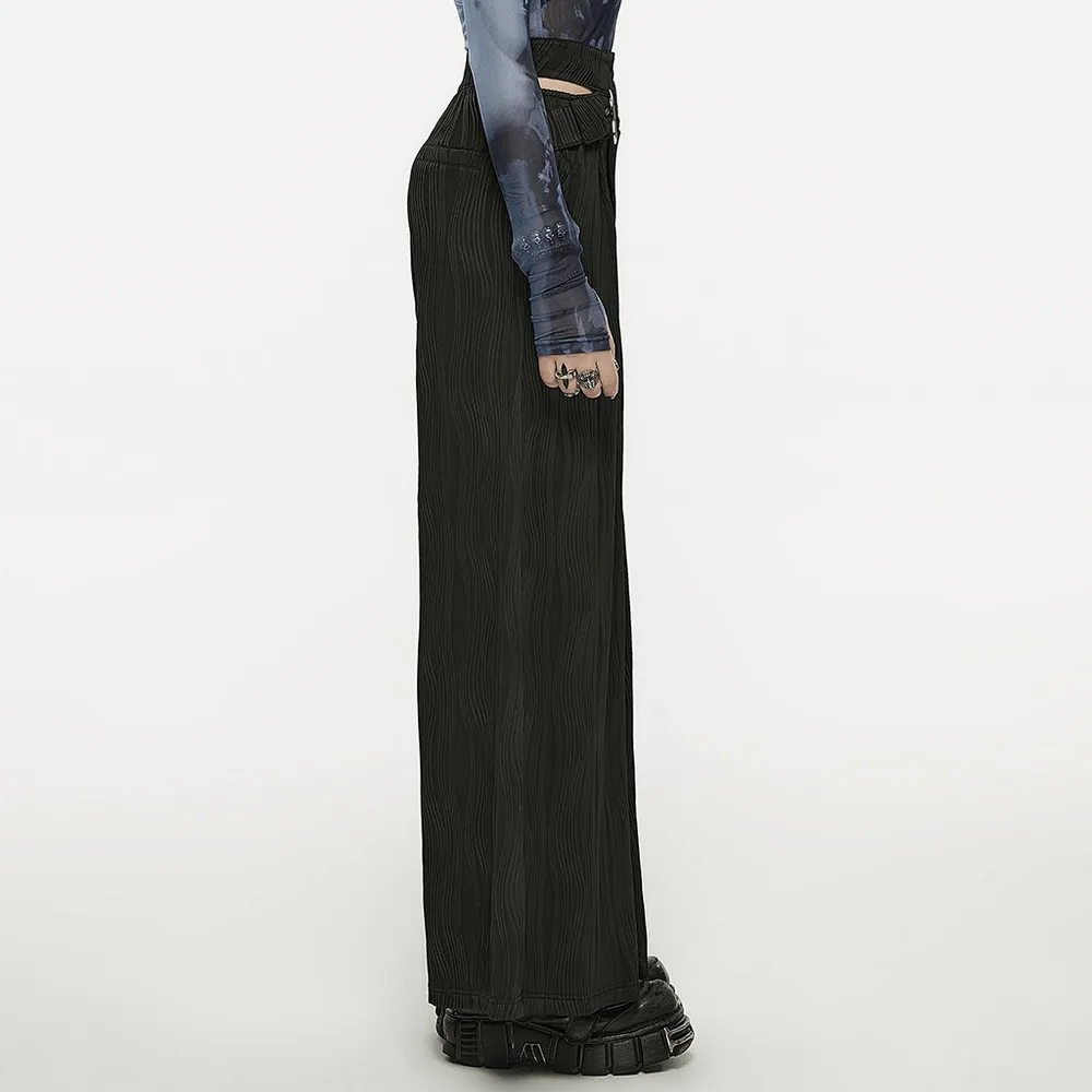 Stylish Punk Black Asymmetrical Buckle Wide Leg Pants