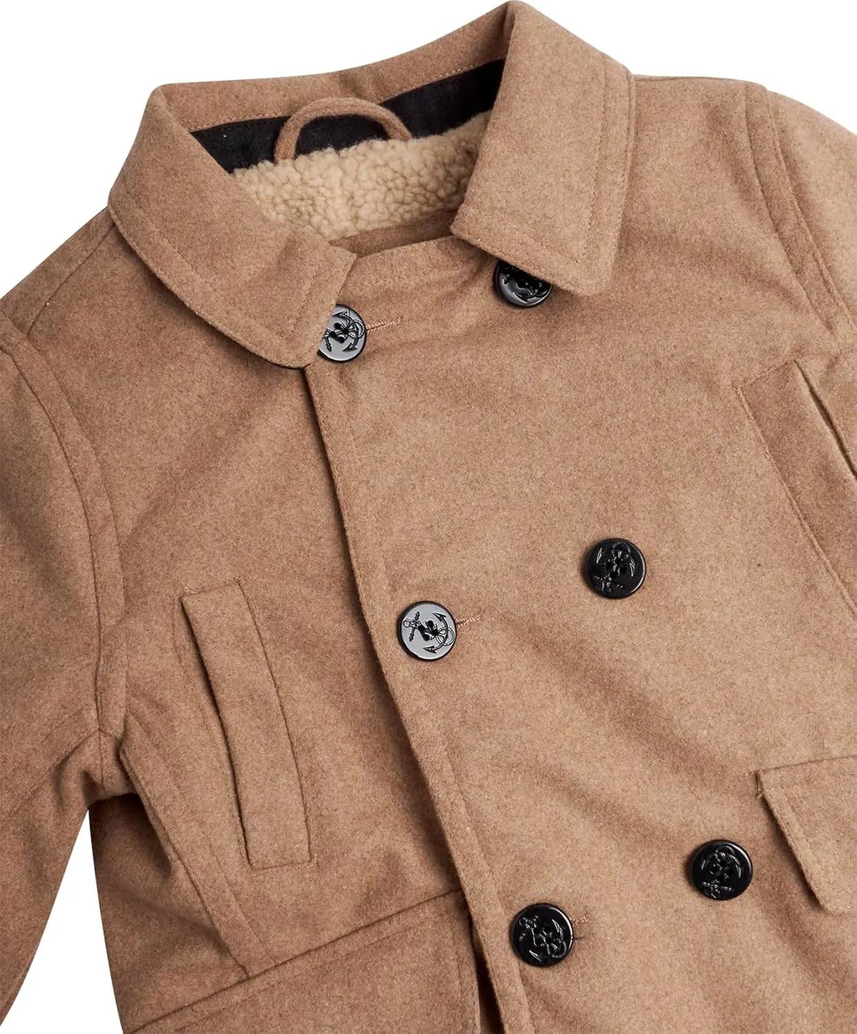 URBAN REPUBLIC Boys' Peacoat - Double Breasted Mixed Wool Dress Coat with Soft Faux Fur Lining and Flap Pockets (Sizes: 4-20)