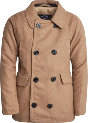 URBAN REPUBLIC Boys' Peacoat - Double Breasted Mixed Wool Dress Coat with Soft Faux Fur Lining and Flap Pockets (Sizes: 4-20)