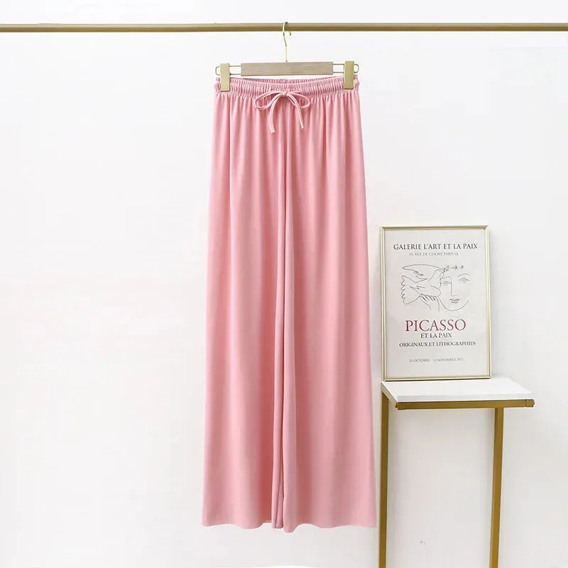 Women Long Pants 2024 Spring Summer Straight Long Elastic Waist Wide Leg women long trousers Casual Soft Knitted Pants