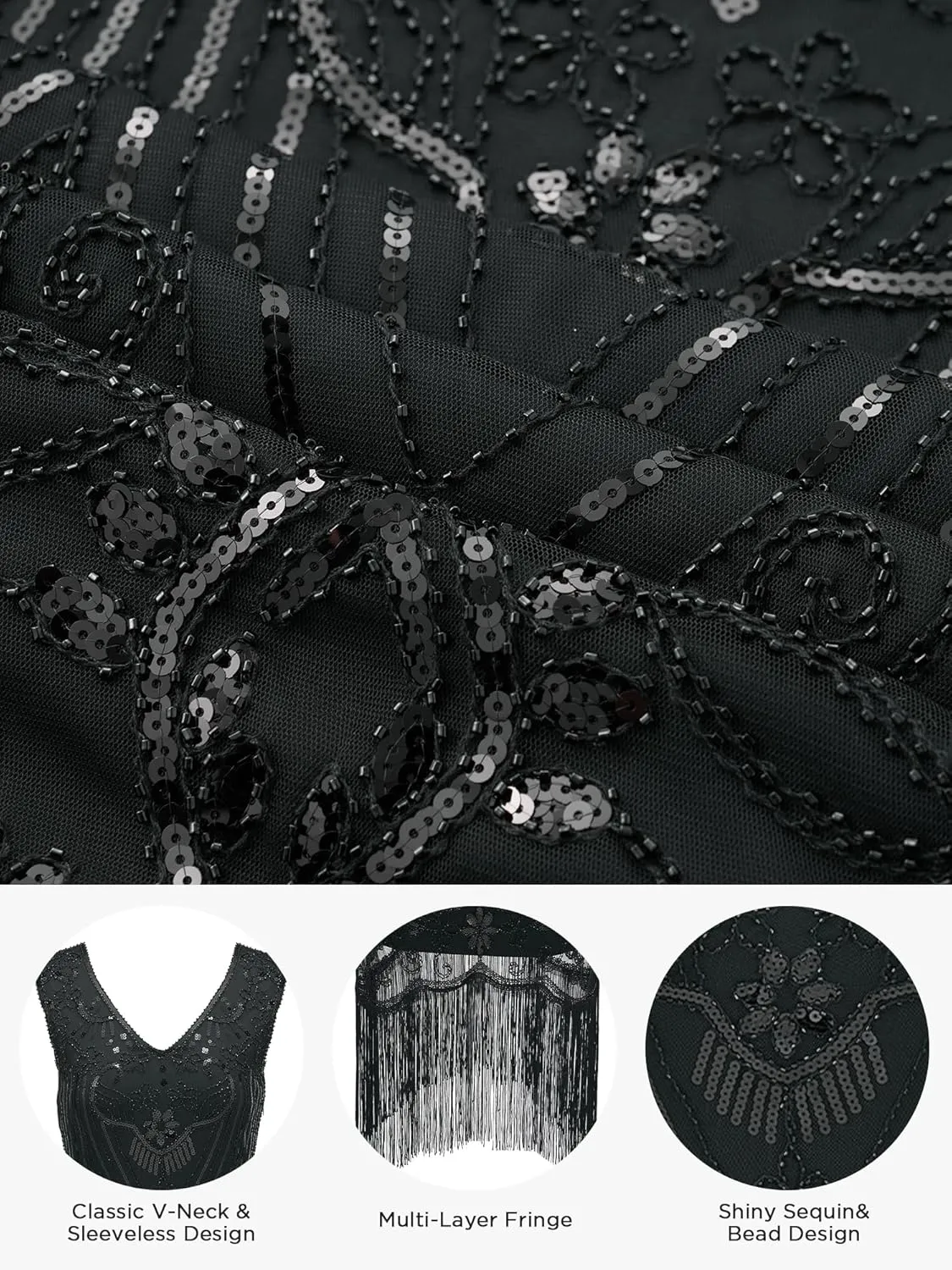 YESSA Women's Flapper Dresses 1920s,Great Gatsby Fringed Dresses with 20s Accessories Set for Formal/Party/Prom/Club/Wedding