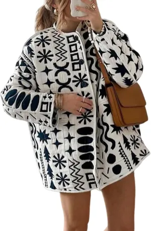 YKR Women's Quilted Lightweight Jacket Floral Print Padded Cardigan Button Down Puffer Coat Outwear